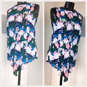 Floral Sleeveless Blouse with Asymmetrical Hem